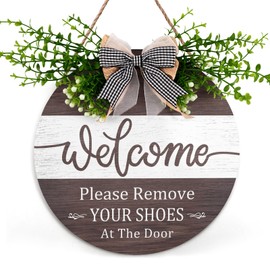 Please Remove Your Shoes At The Door Sign 12 Inches Wood Please Take Your Shoes Off Sign with Plaid Bowknot Funny Shoes Off Sign for Your Home Entryway Porch Door Decoration