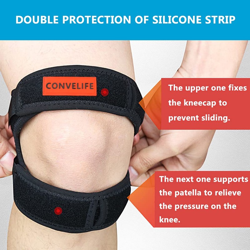 CONVELIFE Dual Patella Knee Strap (Black, 1 Count (Pack of