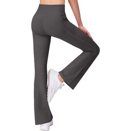 AENLLEY Girl Yoga Flare Wide Leg Tummy Control Stretchy Pants for Causal with Pockets 3 Pack Black/Grey/Navy