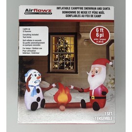 Airflowz Christmas Light-Up Santa & Snowman Campfire Inflatable Holiday 6x3 FT Airflowz