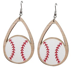 Retro Sports Ball Wooden Dangle Earrings Dainty Baseball Print Wood Earrings for Women Jewelry (A)
