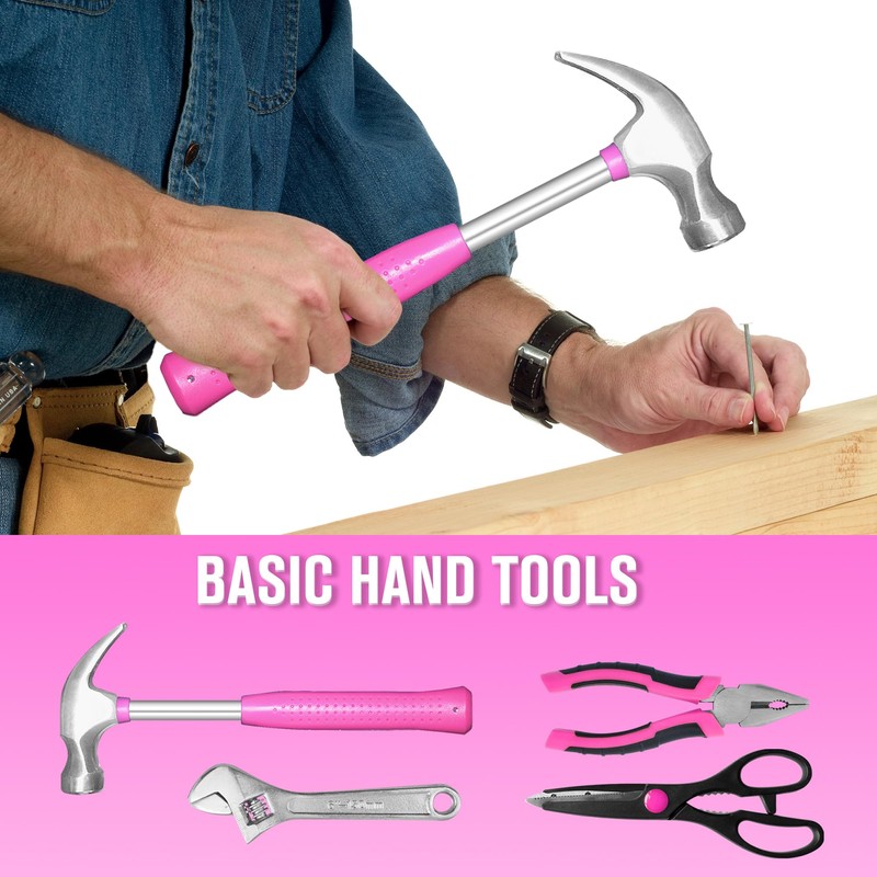SOLUDE 206-Piece Pink Tool Set,Basic Home Tool Kit for Women