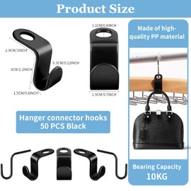 Hanger Connector Hooks, Space Saving Hangers for Closet Organizers, Storage Hangers Hooks, Cascading Hanger Hooks, Hanger Clips Plastic Hangers for Home, College Dorm, Wardrobe (50 PCS Black)