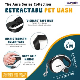 Emperor Pets 16 ft Retractable Dog Leash For Large Dogs - Up to 110lbs, Dog Leashes for Medium Dogs, Large Dog Leash Heavy Duty Dog Leash Retractable 16 ft, Dog Leashes for Large Breed Dogs -Aura BW16