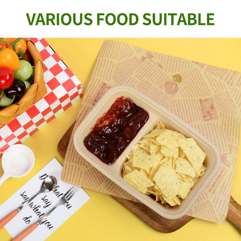 AICHEF 100 Pack 2 Compartment Paper Bowls for Chip Dip,