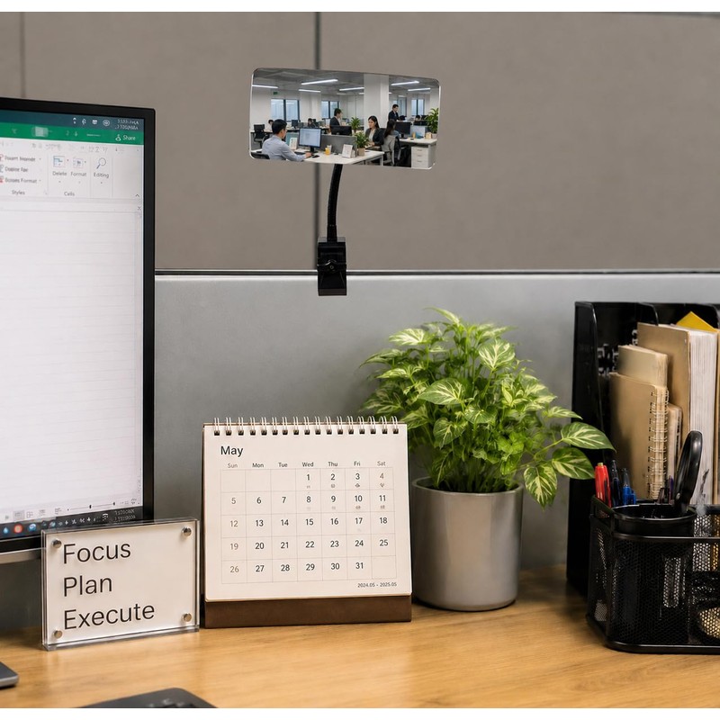 Ludapp Clip-On Security Mirror, 360° Adjustable Convex Desk Rear View