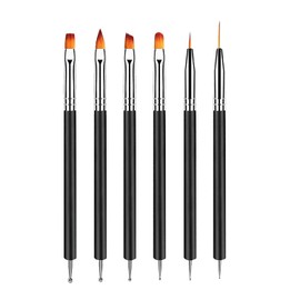 6pcs Doubel Ended Nail Art Brushes, Point Drill Drawing Painting Tools Set for DIY Nail Art Designs, Gel Polish Nail Designs Nail Carving French Nails (Black)