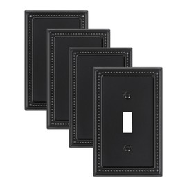 TREEWELL 4-Pack Single Toggle Light Switch Cover Plate, Pearls Decorative Switch Plate Covers, Black 1 Gang Metal Wall Plate, Corrosion Resistant