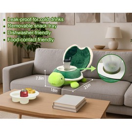 Couch Cup Holder Pillow Tray & Caddy,Headrest and Giant Turtle Stuffed Animal-For Sofa, Bed, Car，Camping, Double Smooth zippers for the shell, soft plush.Spill-Proof Machine Washable tray (23inches）