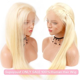 34 Inch 613 13x6 Lace Front Wig Human Hair 200 Density Blonde Wig Pre Plucked Bleached Knots with Baby Hair Straight 613 Lace Frontal Hair Replacement Wigs for Women (13*6-613-WIG-ST, 34 Inch)