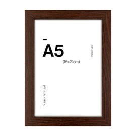Contemporary Walnut A5 Wooden Picture Frame for A5 (15 x 21cm) Photos or Pictures, Plexi Glass, Freestanding or Wall Mounted Landscape or Portrait