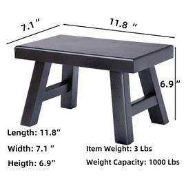 Wooden Step Stool fo Kids Handcrafted Solid Wood Stool with Chamfered Edges, 11" L x 7" H x 7.10" W - Multi-Functional Footrest, Small Step Stool with Anti-Slip Caps - Durable and Sturdy