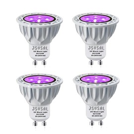 JSVSAL LED Blacklight Bulbs,MR16 GU10 Base,AC 85-265V 6W,Wavelength 395-400nm, Glow in The Dark for Blacklight Party,Stage Lighting,DJ Dance Party,Holiday Decorations,Not Dimmable,4-Pack