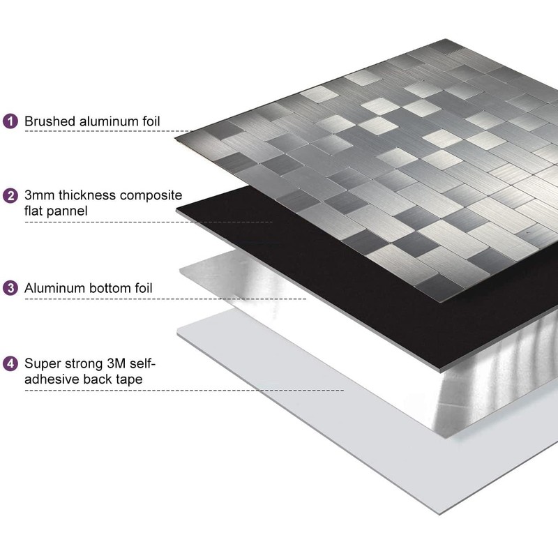 XUANINY Peel and Stick Metal Backsplash Tiles, Self Adhesive Aluminum