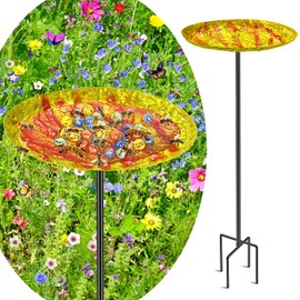 MeyRolizn Standing Bee & Butterfly Water Station, Metal Butterfly Puddler with Stone Texture, Bee Bath Cups Butterfly Feeders with 4 Prongs Base Stake for Outdoors Garden Yard Patio Decor(Ellipse)