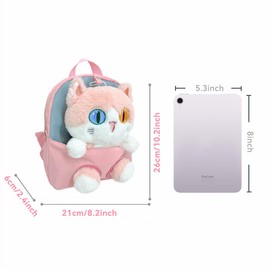 RETEN Toddler Backpack for Girls 3-6 with Stuffed Animal Cat Toy Soft Plush Kids Mini Backpack Kitty