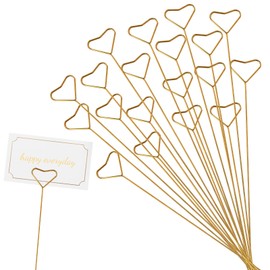 Abeillo 20Pcs Floral Picks Card Holders, 12"" Metal Flower Place Card Holder, Wire Floral Card Holder Picks Clip, Flower Card Holder Stick for Photo Picture Greeting Cards Postcards, Gold