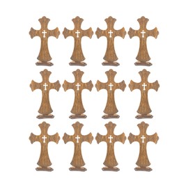 12 Inch 12 Pack Brown Wood Crosses Torched Wooden Tabletop Cross Rustic Standing Cross for Baptism Centerpieces Home Church Decor Prayer Gifts