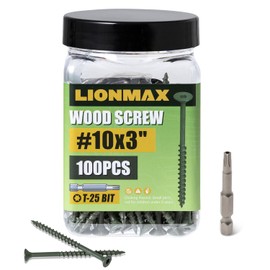 LIONMAX Deck Screws 3 Inch, Wood Screws #10 x 3", 100 PCS, Rust Resistant, Exterior Epoxy Coated, Outdoor Decking Screws, Torx/Star Drive Head Screw, T25 Star Bit Included, Green