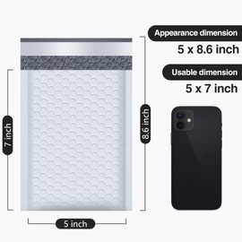 UCGOU Bubble Mailers 5x8.6 Inch Usable Size 5x7 Inch White 50 Pack Padded Envelopes Small Business Mailing Packages Self Seal Adhesive Waterproof Boutique Shipping Bags for Jewelry Makeup Supplies
