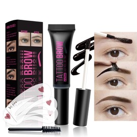 Eyebrow Tint Tattoo Peel Off Eyebrow Gel Tint Kit Semi-Permanent Colour Brow Tattoo Gel Lasts Up To 3 Days Waterproof Eyebrow Dye Makeup with Brow Brush, Eyebrow Stencil (Medium brown)