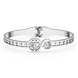 DOWAY Stainless Steel Gold Silver Plated Bangle Bracelet for Women Girls Simple Style Love Jewellery Birthday Gifts (Rhinestone Silver), Stainless Steel, Cubic Zirconia