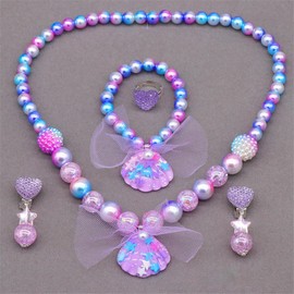 RadiVibe Shell Jewelry Set Puka Necklace Purple Shell Earrings Pearl Charm Costume Jewelry
