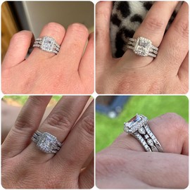 Newshe Jewellery Moissanite Wedding Sets for Women 925 Sterling Silver Engagement Rings Set Radiant Bridal Band Enhancer Size 7