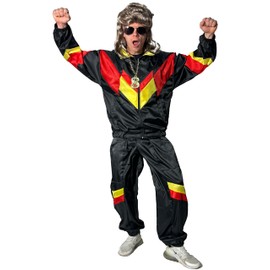 Foxxeo 80s Tracksuit Costume for Men - Black Red Yellow - Premium Design, Black/red/yellow