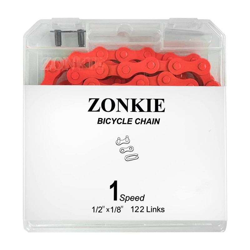 zonkie Bicycle Chain 1-Way 1/2 x 1/8 Inch, 122 Links