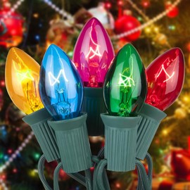C7 Christmas String Lights 25Ft Vintage Multicolor Lights with 27 Colorful Incandescent Bulbs Outdoor String Lights for Christmas Party Backyard Wedding Christmas Decor Green Wire Transparency