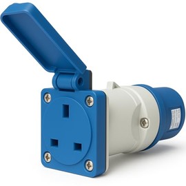 16A to 13A Plug Adapter with Hinged Cover – 3 Pin to UK Socket Camping Electric Hook Up for Caravans, Motorhomes, Catering Trailers & Generators