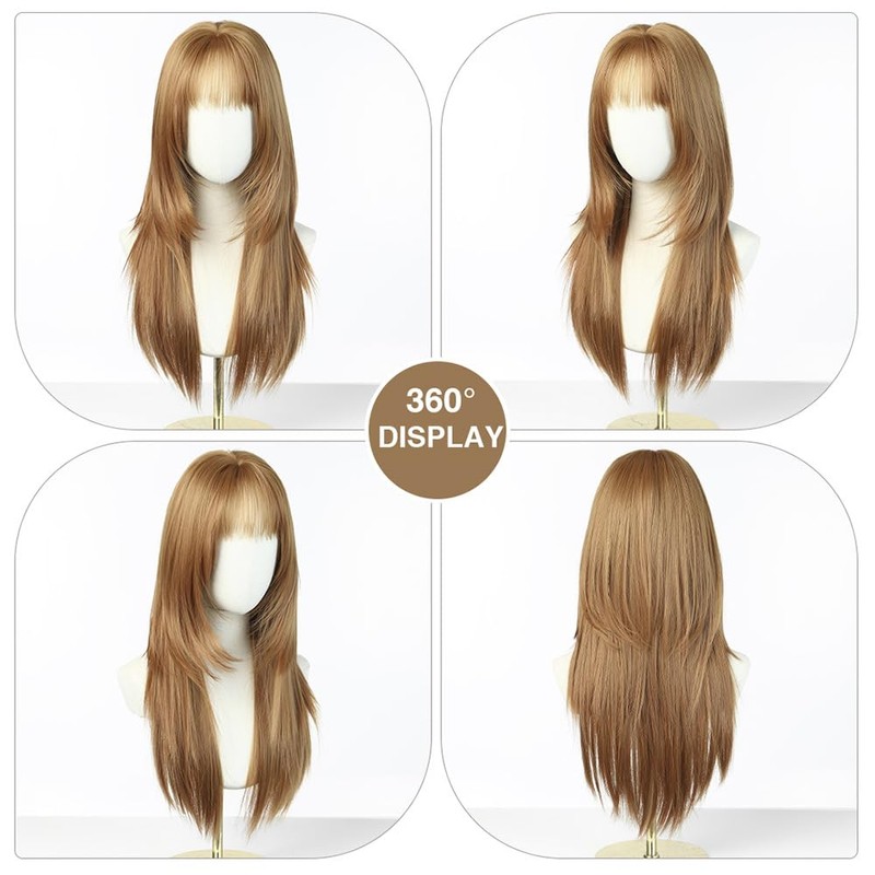 Long Straight Jellyfish Layered Strawberry Blonde Wig with Bangs-24IN