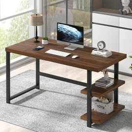 FOLUBAN 47 Inch Computer Desk, Small Home Office Desk with Storage Shelves, Industrial Writing Study Gaming Table Workstation for Living Room Bedroom, Rustic Walnut