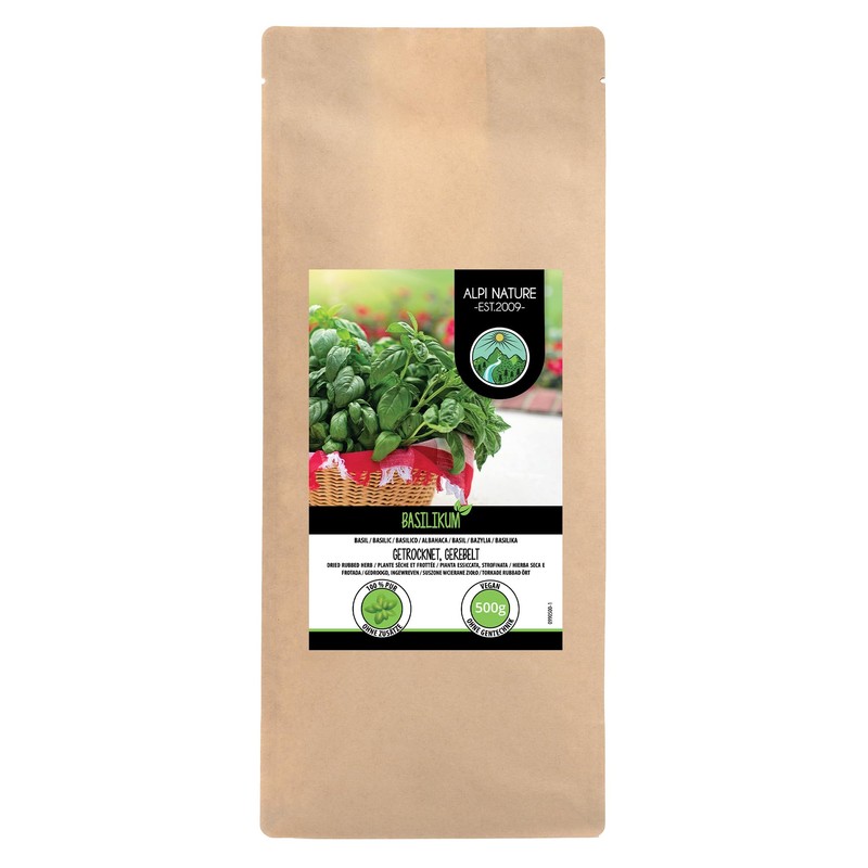 Basil grated (500g, 1.1lb), basil gently dried, 100% pure and