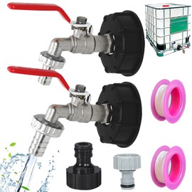 NINGYER IBC Outlet Tap, 1/2 Inch and 3/4 Inch IBC Adapter with Hose Connection and Fabric Sealing Tape, IBC Connection, Suitable for S60X6 Water Tank Accessories (2 Sizes)