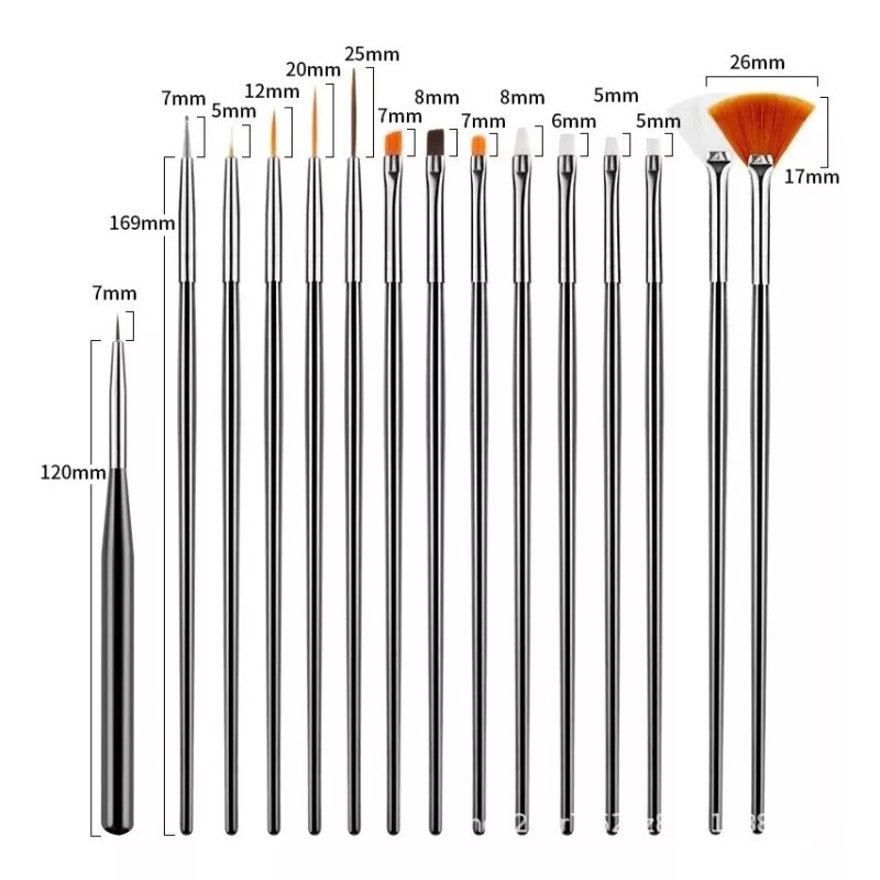 Linea Pinceles Para Manicura Artesanal O Maquillaje Gráfico, 12 Pz