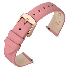 ANNEFIT Watch Straps for Men Women, Top Grain Leather Watch Band with Quick Release, Band Width 16mm with Rose Gold Buckle (Pink)