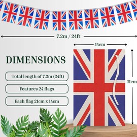 AKH® Union Jack Bunting | 7.2m / 24ft Long | Great Britain Banner Garland with 24 flags | Union Jack Decoration for Kings Coronation Sports Royal Events Street Party Decorations Pub BBQ Bunting