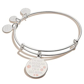 Alex and Ani Expandable Wire Bangle Bracelet for Women, I’m a Cat Mom Charm, Shiny Silver Finish, 2 to 3.5 in