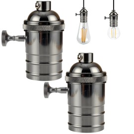 Pack of 2 Vintage E27 Lamp Holder, Edison E27 Copper Lamp Holder, Black Ceiling Socket, Lamp Base, Retro Vintage Holder for Pendant Light, Ceiling Light, Adapter Lighting Socket