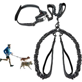 Hands Free Dog Leash, Waist Dog Leash, Double Leash for Running Comfortable Walking Jogging Training Hiking, Long Padded No Tangle 360° Swivel Clasp Adjustable Dual Dog Lead Leashes, Black