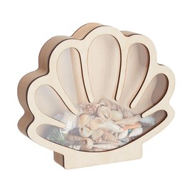 NBEADS Seashell Display Box, Shell Shaped Wooden Shell Display Case with Clear Window Shadow Box with Slot for Seashell Collection Home Decor, 17.8x3.2x15.5cm