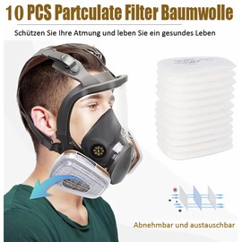 Sosvulix Professional Reusable Full Mask Cover with 2 Filters, 10 Filter Cotton, 5 Protective Membrane, for Painting, Gas, Paint, Dust, Chemicals and Other Work Protection