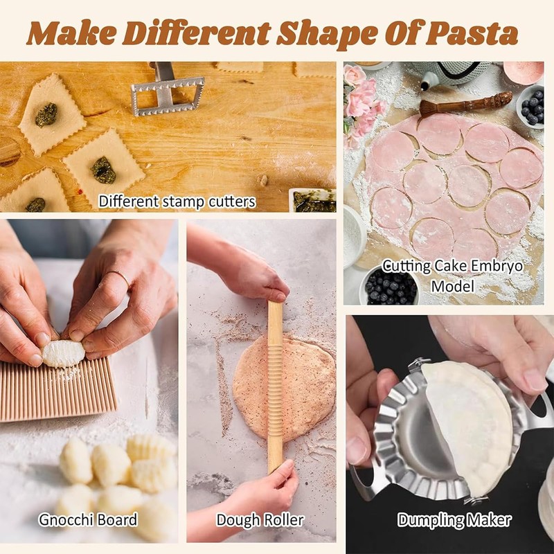 KITment 9pcs Pasta Making Tools Set, Pasta Maker, Wood Gnocchi