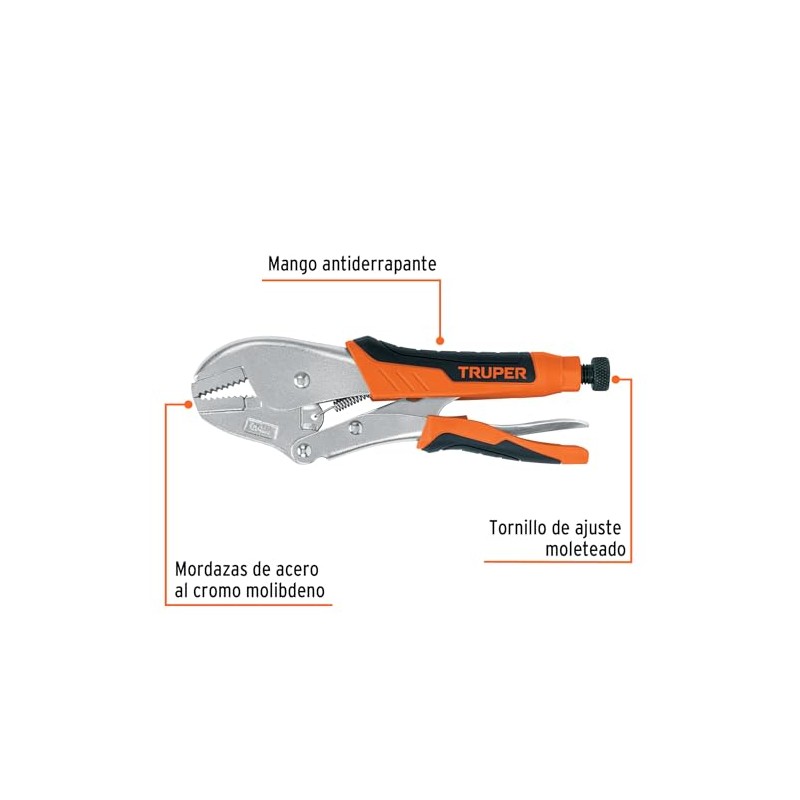 Truper PPT-10RX, Pinza de presión 10", mordaza recta, mango de