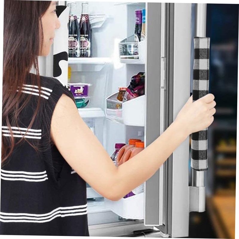 TEHAUX 3pcs Black White Checkered Handle Covers for Refrigerators Ovens