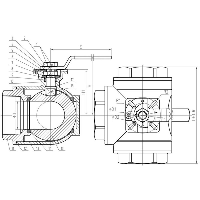 WOG200 3-Way 304 Stainless Steel Ball Valve L-Type 1" NPT