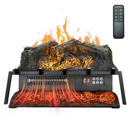 VEVOR 23 Inch Electric Fireplace Log Heater, Fireplace Insert with Crackling Sound, Remote Control, 5 Flame Brightness Levels, Thermostat, Timer, Overheat Protection, for Home Decor, Black