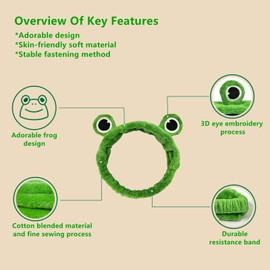 Globalnice 2 Pack Frog Headband for Women Teens, Cute Animal Coral Fleece Hair Band for Face Wash Makeup Skincare Running Yoga, Funny Novelty Party Costume Accessory